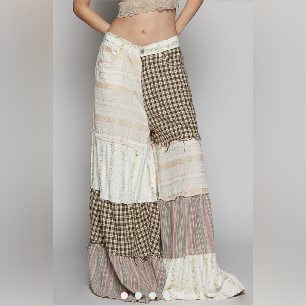 POL Contrasting Panel
Patchwork Wide Leg Pants in… - image 1